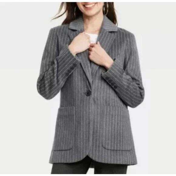 Universal Thread Realxed Fit Gray Stripe Blazer Jacket Size Small oversized - Picture 1 of 10